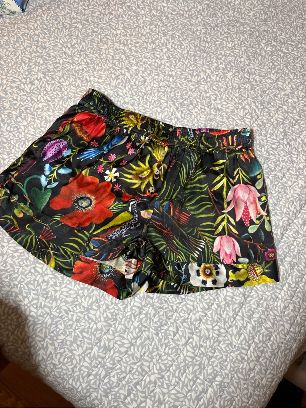 Anthropologie Collab Black Floral Satin Boxer Shorts